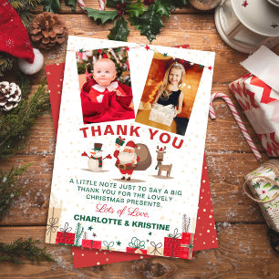 Santa Claus Christmas Holiday Party 2 Photo Thank You Card