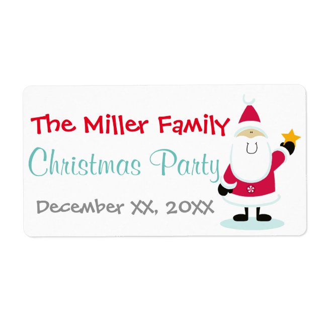 Santa Claus Christmas Holiday Water Bottle Labels (Front)