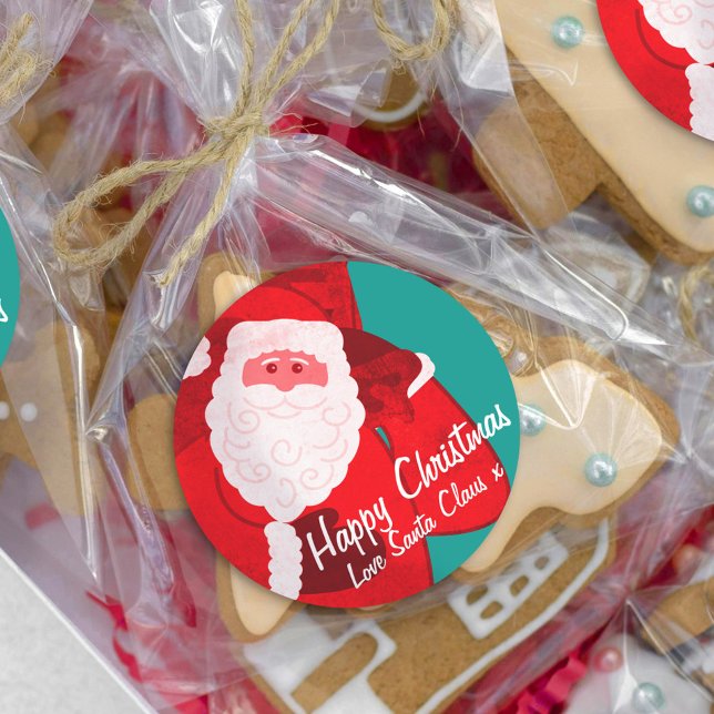 Santa Claus Christmas holidays candy gift tin Classic Round Sticker (Creator Uploaded)