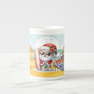  SANTA CLAUS  Christmas in July at beach  Bone China Mug