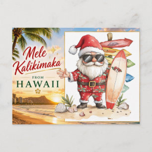 Santa Claus Christmas in July at the beach surfer Holiday Postcard