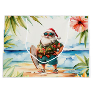 Santa Claus Christmas in July at the beach surfer Large Gift Bag