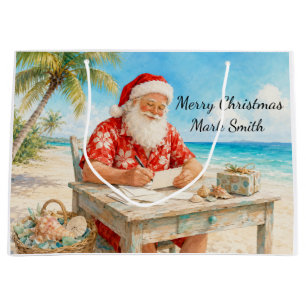 Santa Claus Christmas in July at the beach surfer Large Gift Bag