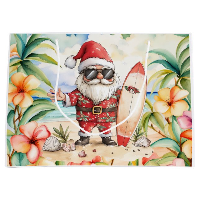 Santa Claus Christmas in July at the beach surfer Large Gift Bag (Front)