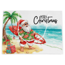 Santa Claus Christmas in July at the beach surfer