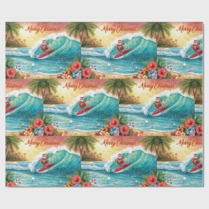 Santa Claus Christmas in July at the beach surfer Wrapping Paper