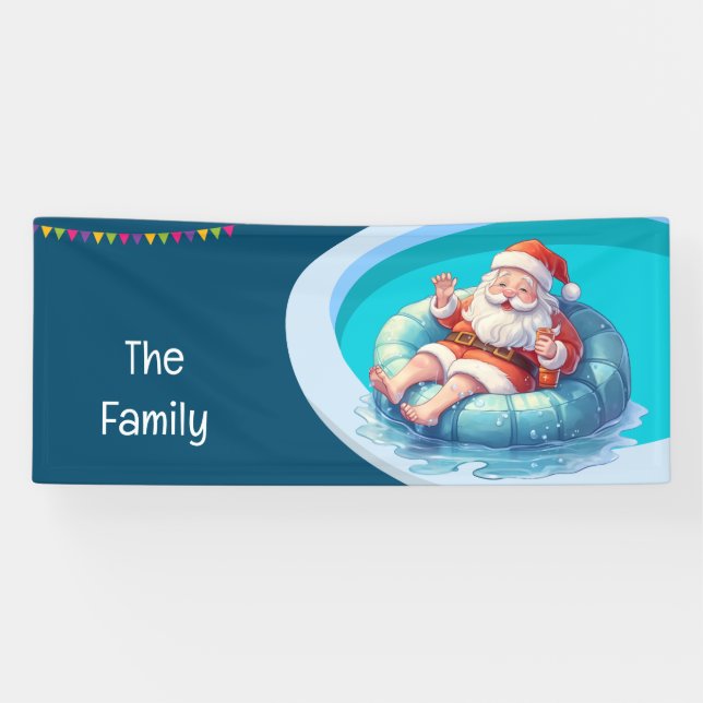 Santa Claus Christmas in July Pool Party Banner  (Horizontal)