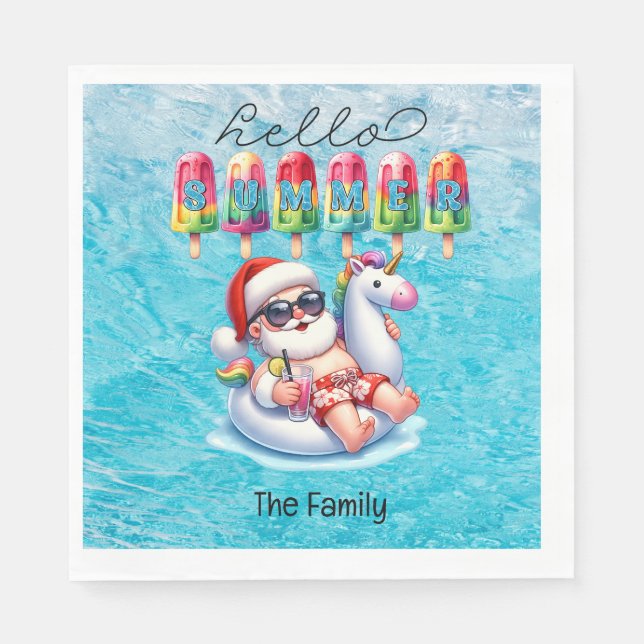Santa Claus Christmas in July Pool Party  Napkin (Front)