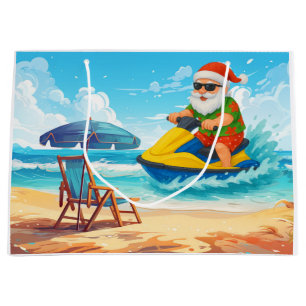 Santa Claus Christmas in July riding jet ski Large Gift Bag