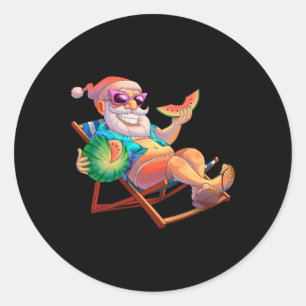 Santa Claus Christmas In July Summer Vacation Beac Classic Round Sticker