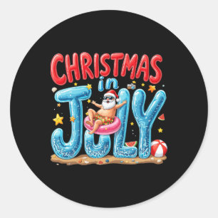 Santa Claus Christmas In July Summer Vibes Beach X Classic Round Sticker