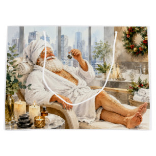 Santa Claus Christmas in Spa for Spa Lovers Large Gift Bag