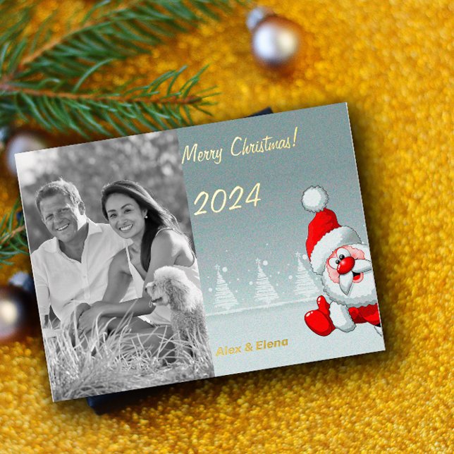 Santa Claus Christmas monochrome photo Foil Holiday Postcard (Creator Uploaded)