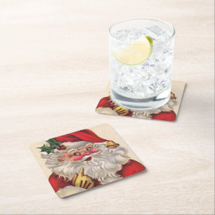 Santa Claus Christmas Party Drink Set of 6 Square Paper Coaster