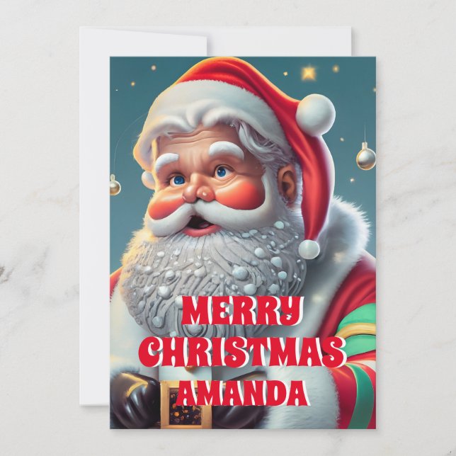 Santa Claus Christmas Personalised Kids Holiday Card (Front)