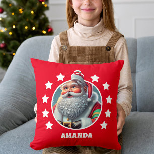 Santa Claus Christmas Personalised Kids Red Cushion