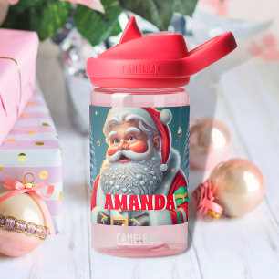 Santa Claus Christmas Personalized Kids Name Water Bottle