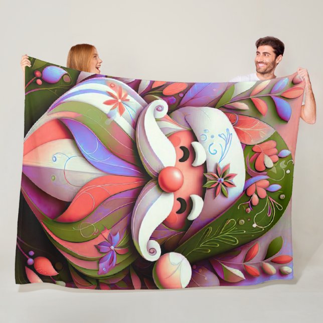 Santa Claus Christmas Pink Purple Green Fleece Blanket (In Situ)