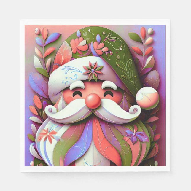 Santa Claus Christmas Pink Purple Green Napkin (Front)