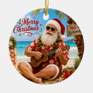 Santa Claus Christmas playing ukulele Ceramic Tree Decoration