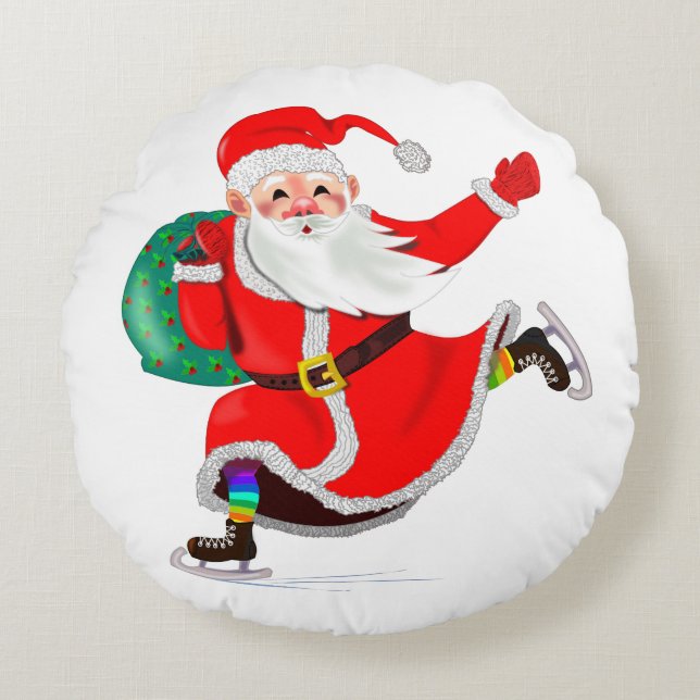 Santa Claus Christmas Round Pillow (Front)