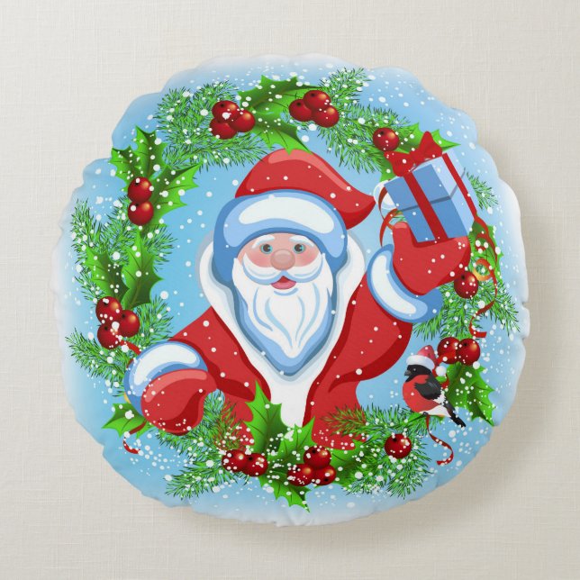 Santa Claus Christmas Round Pillow (Front)