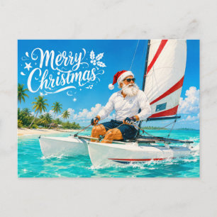 Santa Claus Christmas Sailing Holiday Card