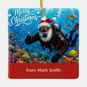 Santa Claus Christmas Scuba Diving Ceramic Ornament