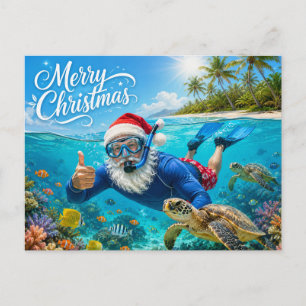SANTA CLAUS Christmas Snorkelling  Holiday Postcard