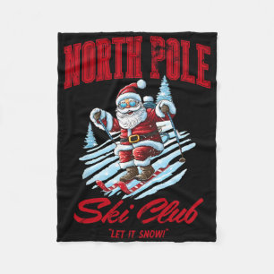 Santa Claus Christmas Snow Skiing At The North Pol Fleece Blanket