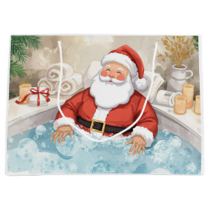 Santa Claus Christmas Spa Bath Tub Large Gift Bag