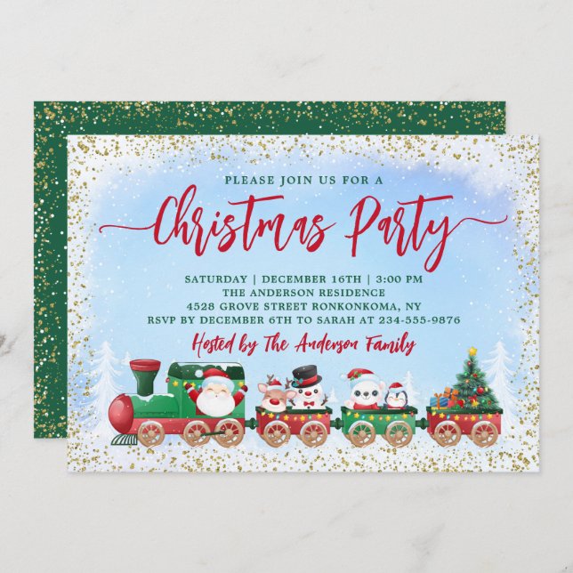 Santa Claus Christmas Train Kids Holiday Party  Invitation (Front/Back)