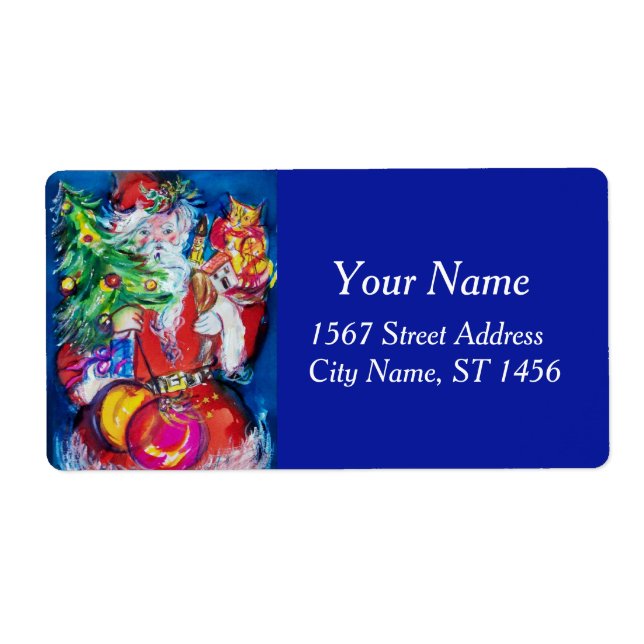 SANTA  CLAUS, CHRISTMAS TREE AND GIFTS Red Blue (Front)