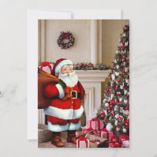 Santa Claus Christmas Tree Personalise Signature Holiday Card