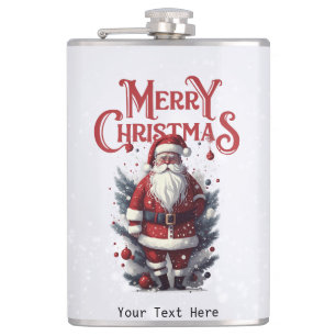 Santa Claus Christmas Tree Vintage Holiday Hip Flask