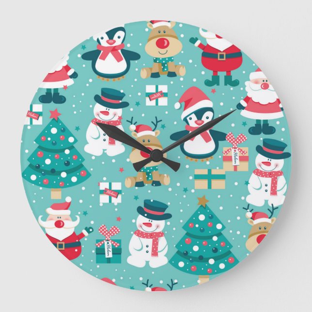 Santa Claus Christmas Vintage Pattern Large Clock (Front)