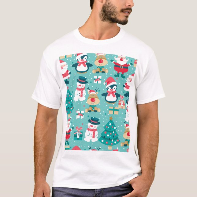 Santa Claus Christmas Vintage Pattern T-Shirt (Front)