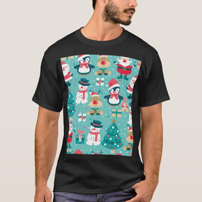 Santa Claus Christmas Vintage Pattern T-Shirt (Front)