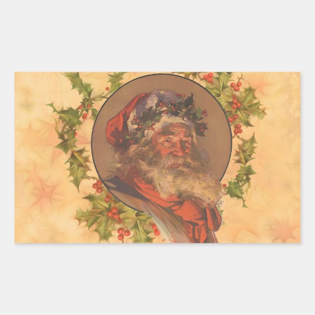 Santa Claus Christmas Vintage Portrait Rectangular Sticker (Front)