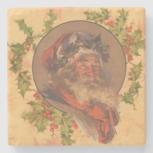 Santa Claus Christmas Vintage Portrait Stone Coaster (Front)