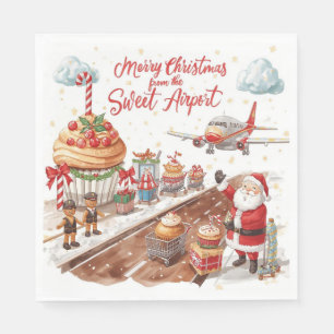 Santa Claus Christmas with Bakery Shop at airport Napkin