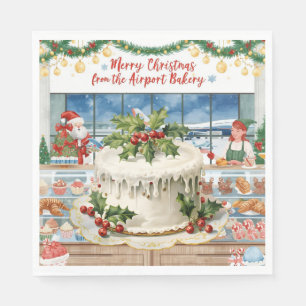 Santa Claus Christmas with Bakery Shop at airport Napkin