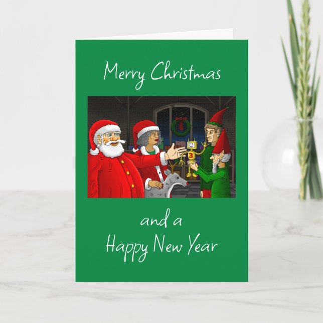 Santa Claus Christmas Workshop Holiday Card (Front)