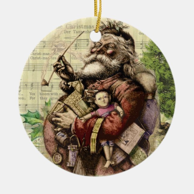 Santa Claus Classic Thomas Nast Illustration  Ceramic Tree Decoration (Front)