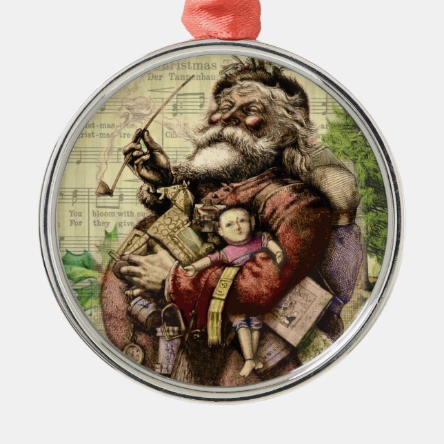 Santa Claus Classic Thomas Nast Illustration  Metal Tree Decoration (Front)