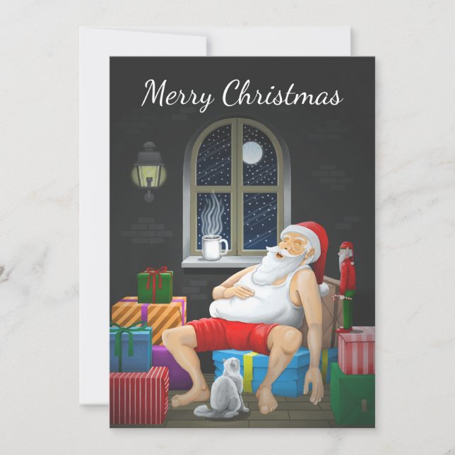 Santa Claus Coffee Time Holiday Card (Front)