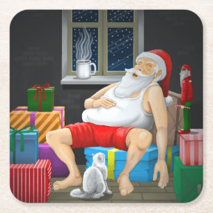 Santa Claus Coffee Time Square Paper Coaster