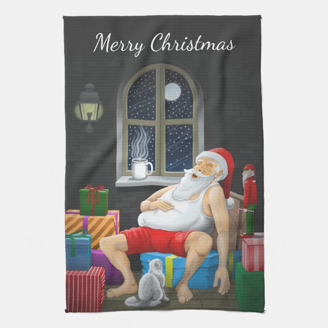 Santa Claus Coffee Time Tea Towel (Vertical)