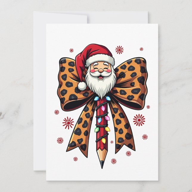 Santa Claus Coquette bow School Teaching  Invitation (Front)