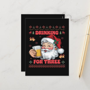 Santa Claus Couple Chirstmas Drinking  Holiday Postcard